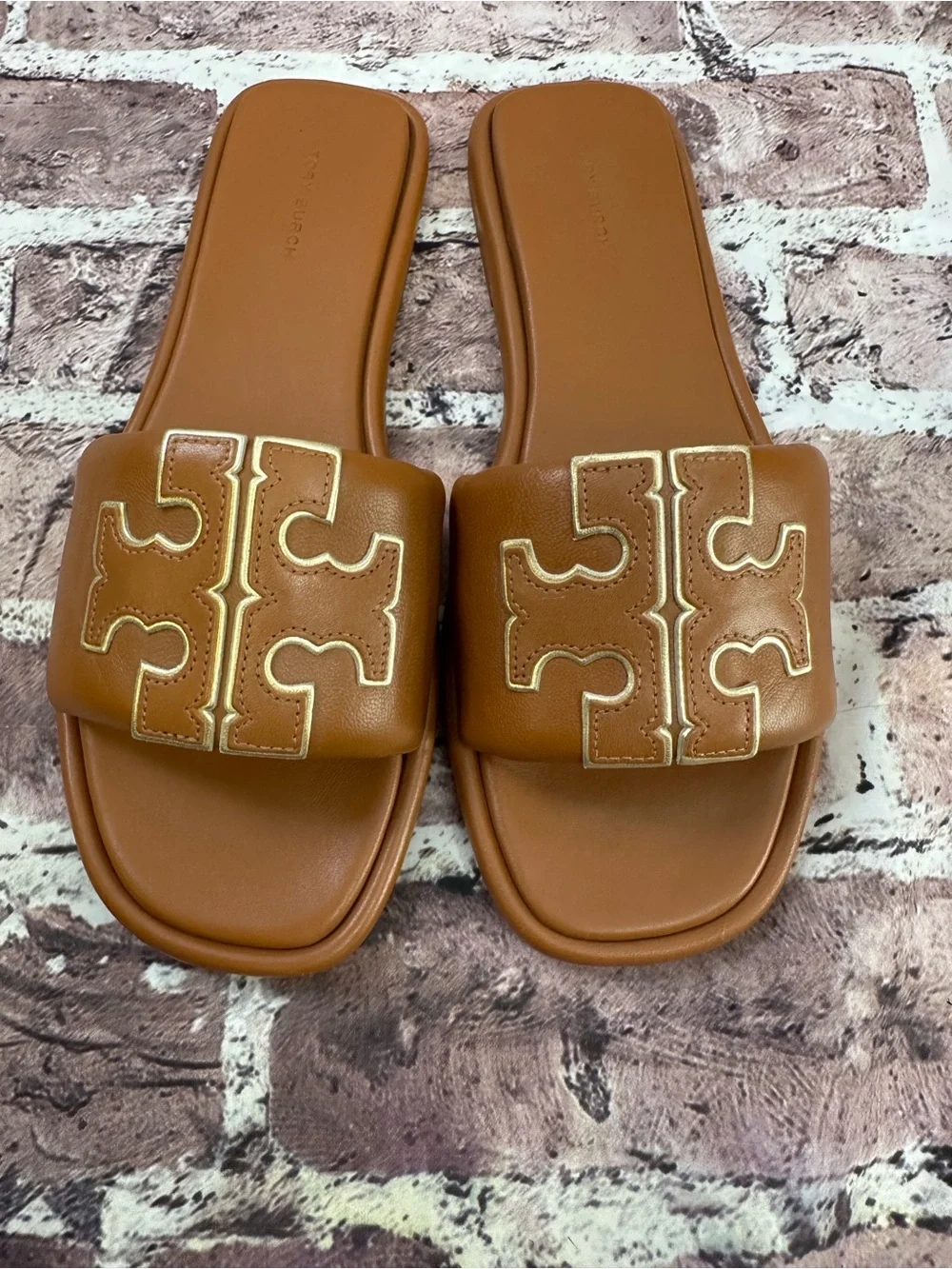 Tory Burch Double T Sport Slides Bourbon Miele / Gold Size 9.5 Clean Girl
